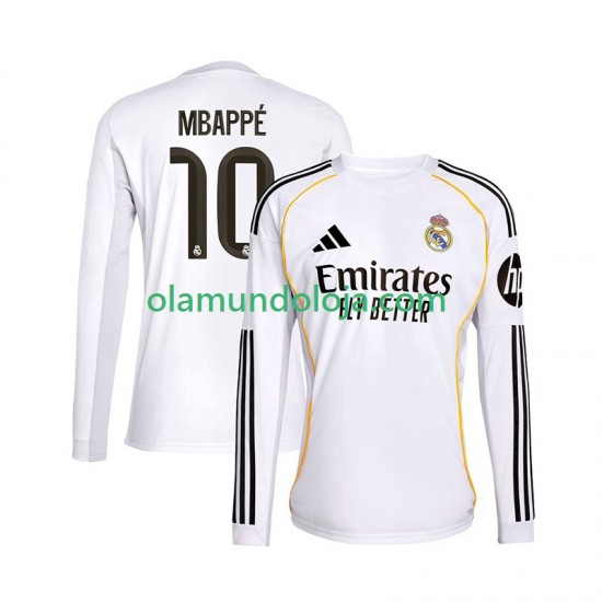 Camisola Real Madrid Mbappé Kylian 10 Homem Equipamento Primeiro 2025-2026 Manga Comprida